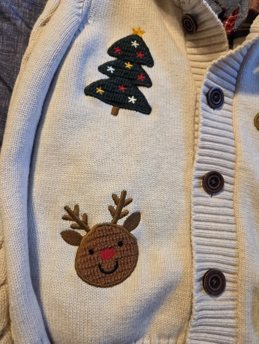 Gymboree Cream Holiday Cardigan with Festive Appliqués And Holiday Button Up